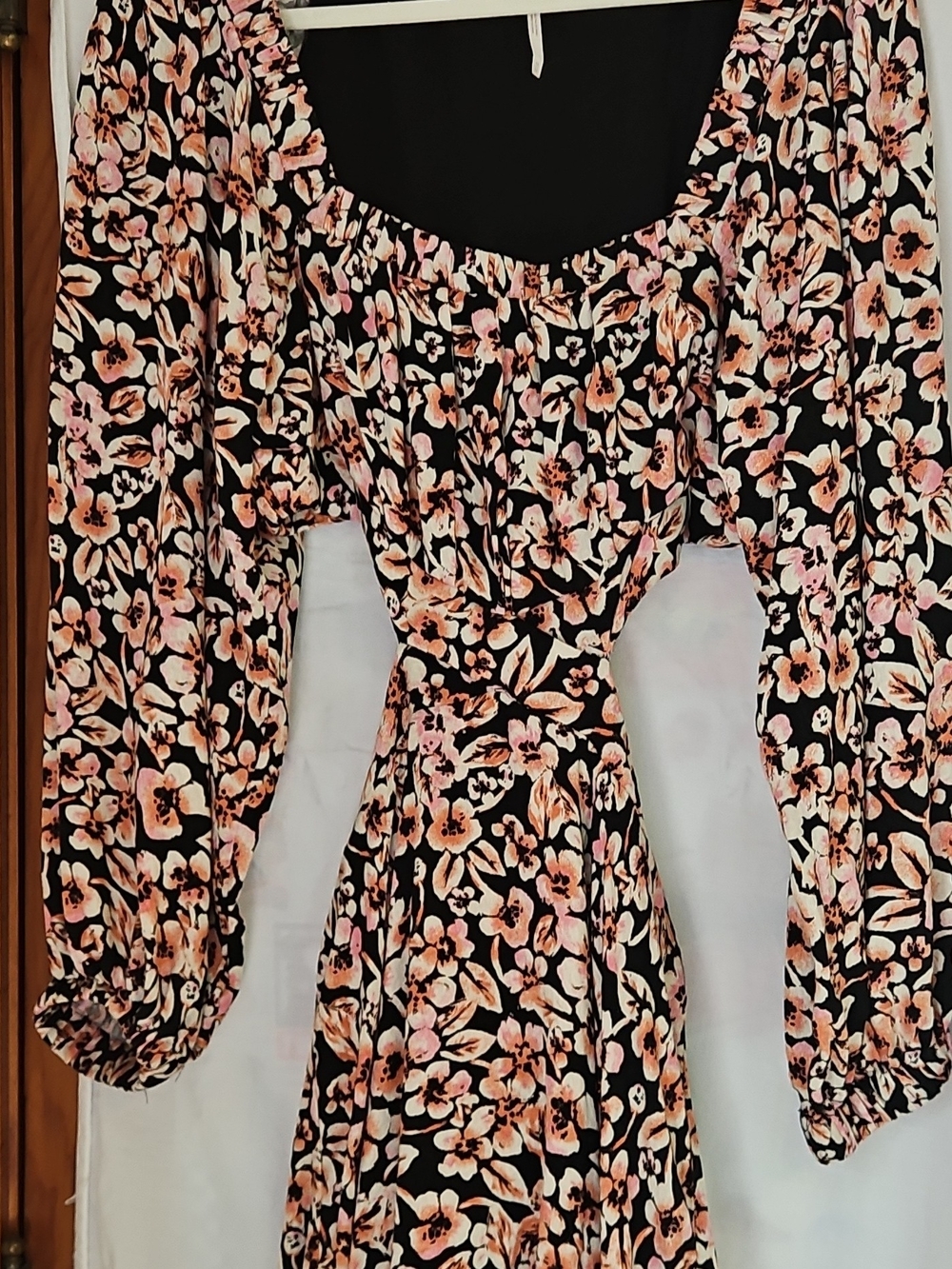 Free People Pink Floral Smocked Mini Dress on Black - Picture 2 of 6